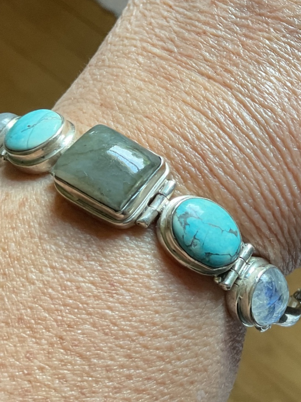 NWOT Sterling Silver 925 Turquoise Labradorite Moon Stone Bracelet - Picture 3 of 15